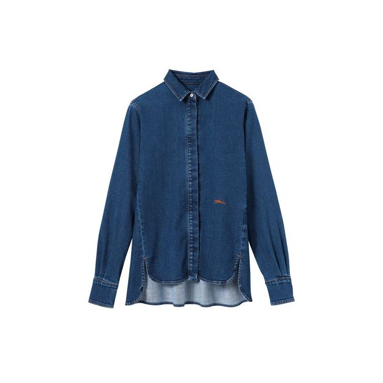 Chemisier Longchamp Shirt Coton Bleu | 67450-IXFE