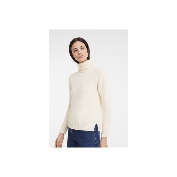 Chemisier Longchamp Turtleneck Pull Ecru Laine Beige | 53098-HYCM