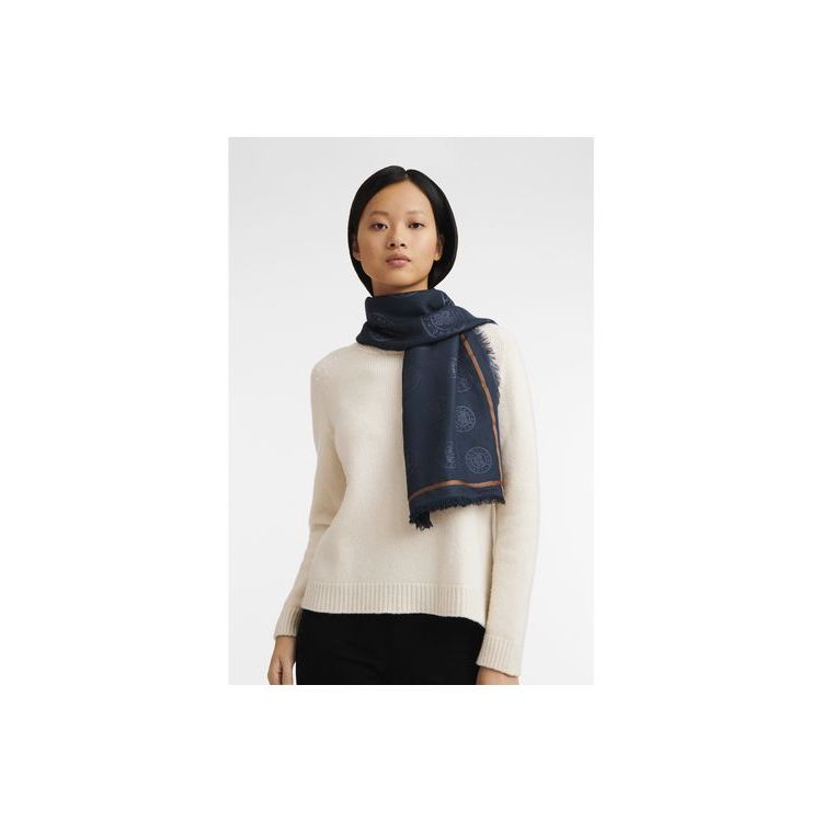 Echarpes Longchamp Shawl Coton Bleu Marine | 51680-BUYV