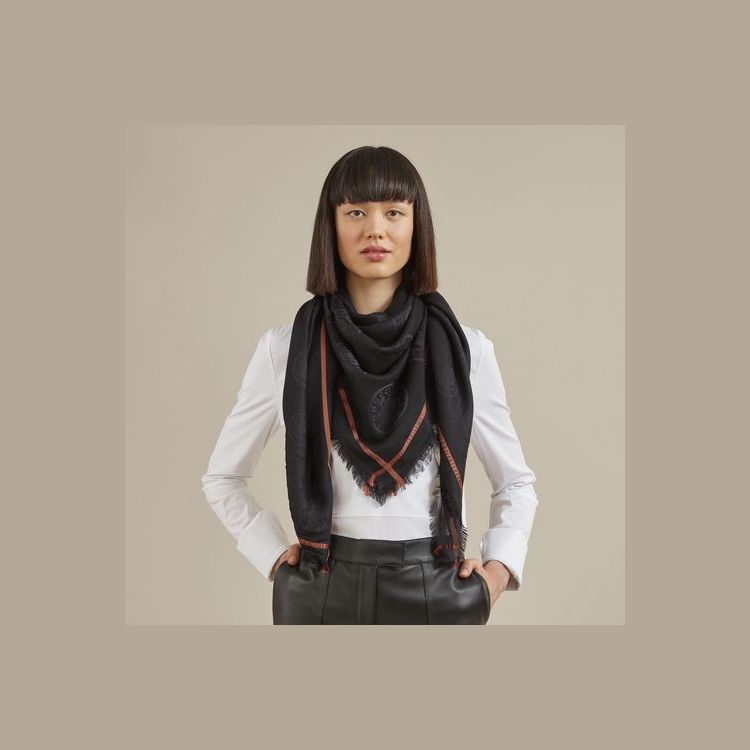 Echarpes Longchamp Shawl Coton Noir | 53086-PGTZ