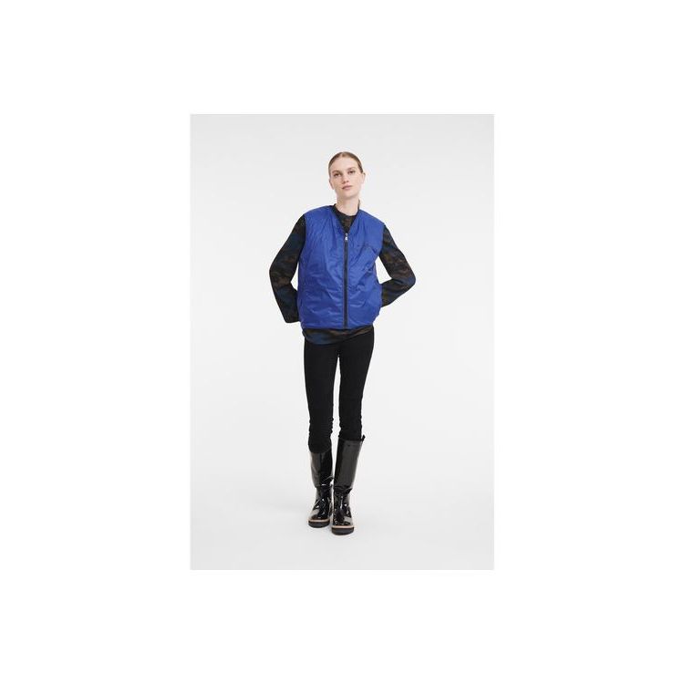 Manteaux Longchamp Reversible Vest Other Kaki Bleu | 03862-PWIQ