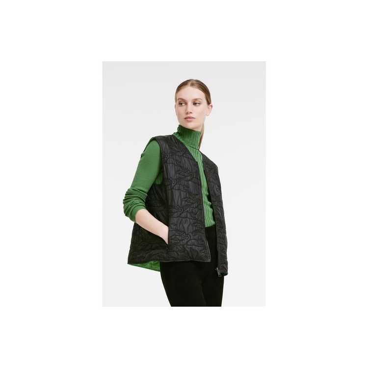 Manteaux Longchamp Reversible Vest Other Noir Vert | 48367-DNKE