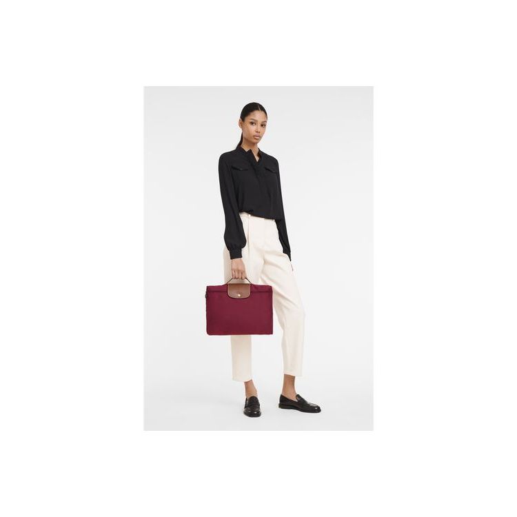 New Longchamp Briefcase S Recycled canvas Rouge | 04976-FJGK