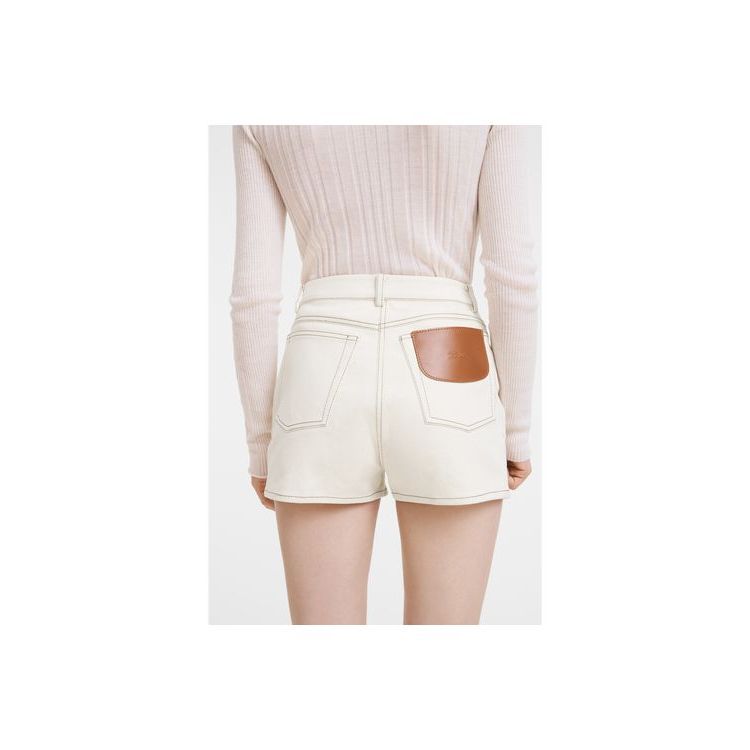 Pantalon Longchamp Shorts Ecru Coton Beige | 76492-VIXF