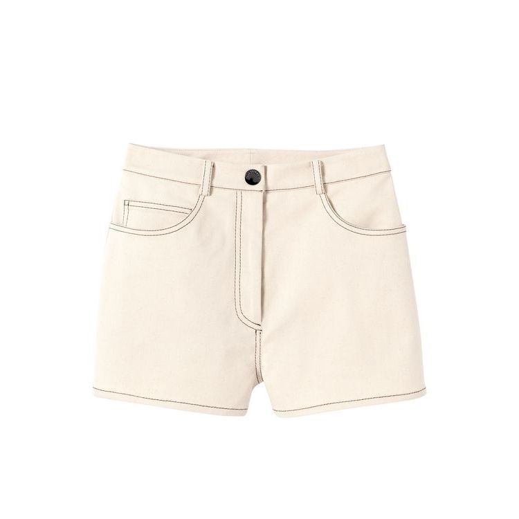 Pantalon Longchamp Shorts Ecru Coton Beige | 76492-VIXF