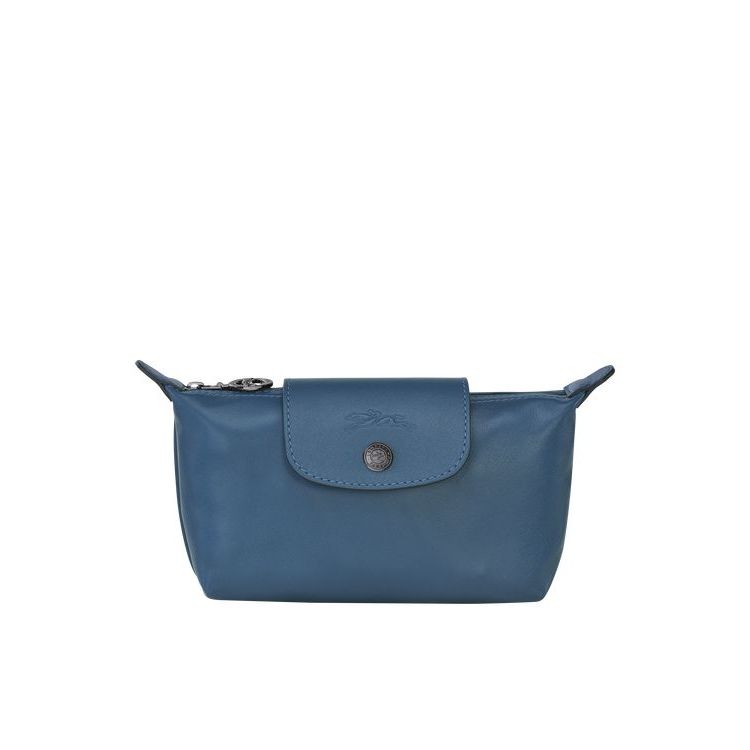 Pochettes Longchamp Pouch Cuir Bleu | 71486-DXEF