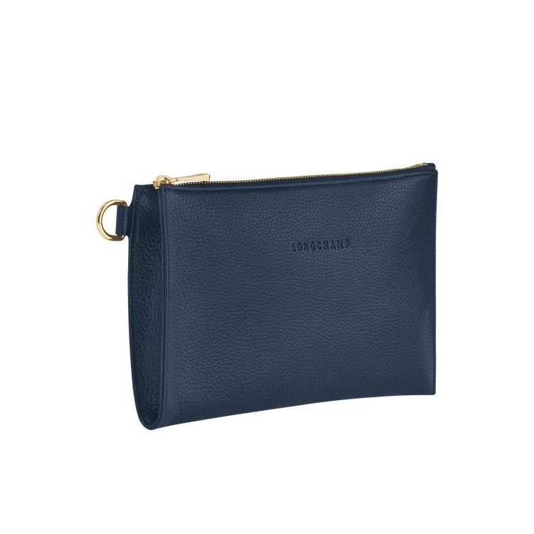 Pochettes Longchamp Pouch Cuir Bleu Marine | 19643-KRHM