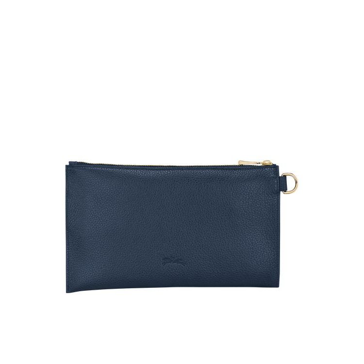 Pochettes Longchamp Pouch Cuir Bleu Marine | 19643-KRHM