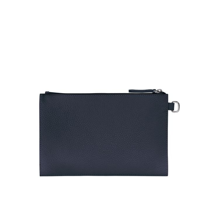 Pochettes Longchamp Pouch Cuir Bleu Marine | 27096-RIQU