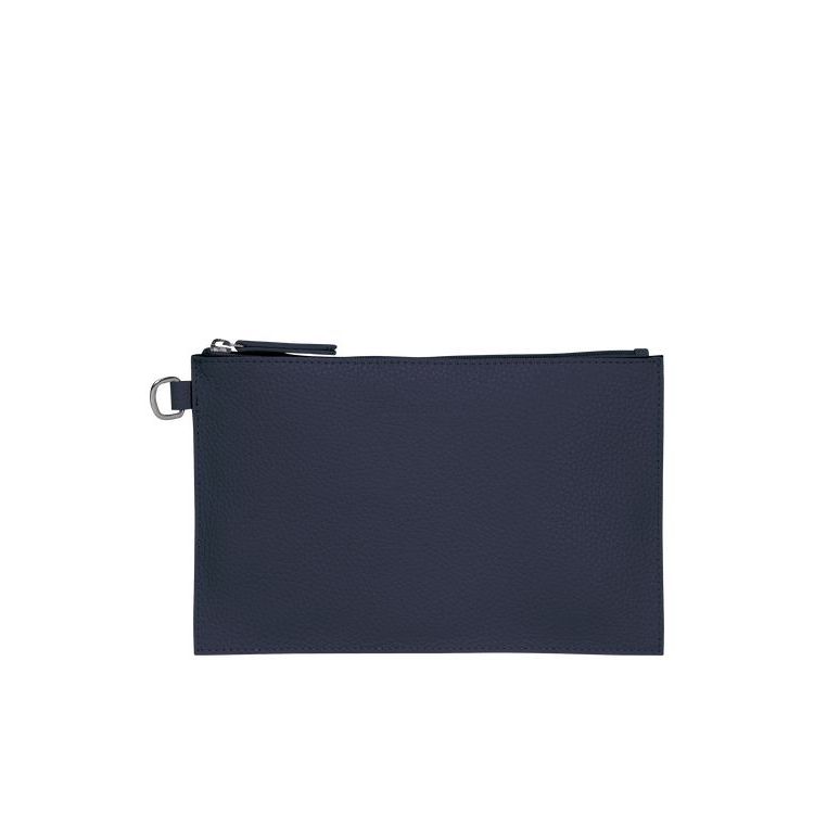 Pochettes Longchamp Pouch Cuir Bleu Marine | 27096-RIQU