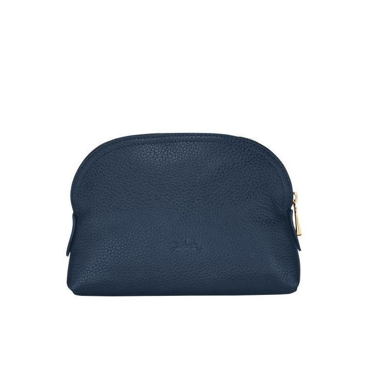 Pochettes Longchamp Pouch Cuir Bleu Marine | 83045-BWAN