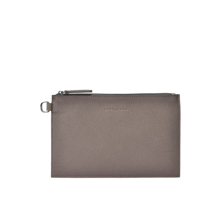 Pochettes Longchamp Pouch Cuir Grise | 74381-YGQF