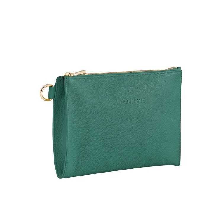 Pochettes Longchamp Pouch Cuir Grise Vert | 09627-YCBD