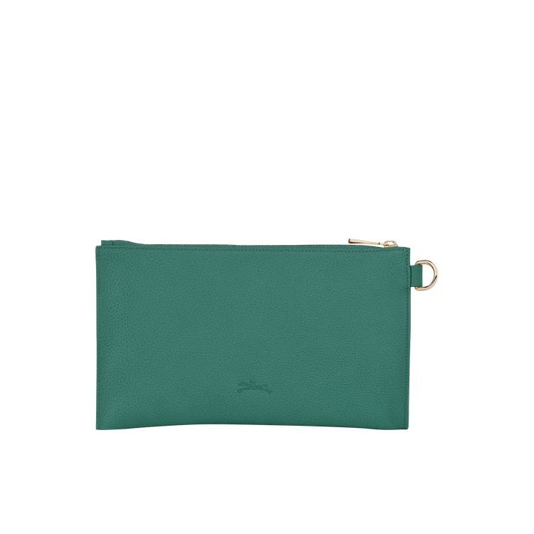 Pochettes Longchamp Pouch Cuir Grise Vert | 09627-YCBD