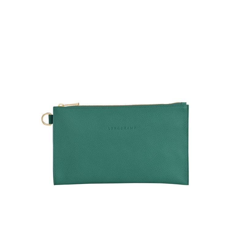 Pochettes Longchamp Pouch Cuir Grise Vert | 09627-YCBD