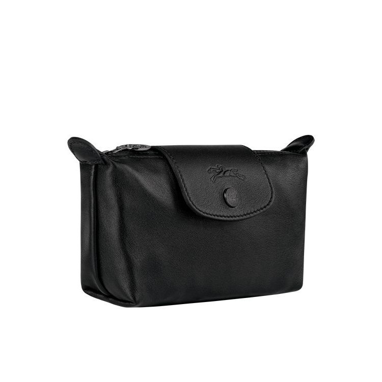 Pochettes Longchamp Pouch Cuir Noir | 06395-BPNC