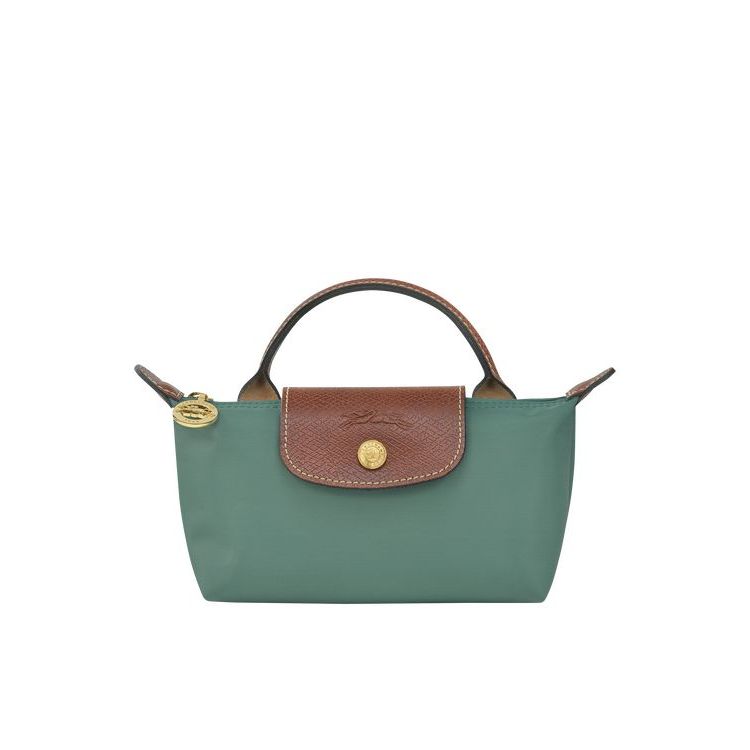 Pochettes Longchamp Pouch With Recycled canvas Grise Vert | 89053-PBCO