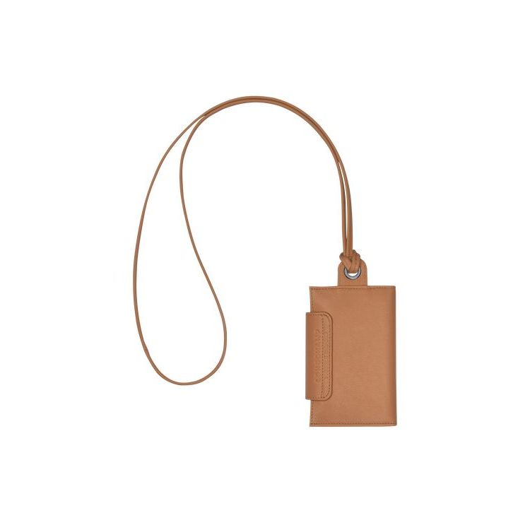 Porte-Cartes Longchamp Card With Necklace Hazelnut Cuir Beige | 05284-IJZF