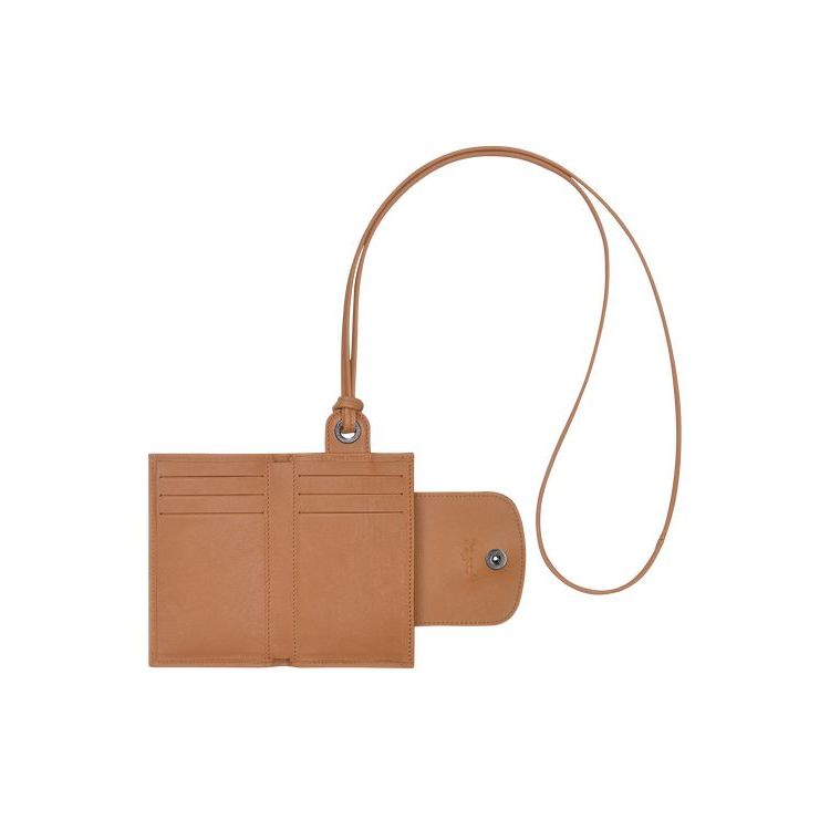 Porte-Cartes Longchamp Card With Necklace Hazelnut Cuir Beige | 05284-IJZF