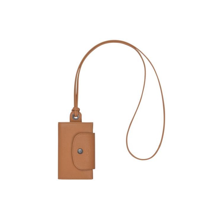 Porte-Cartes Longchamp Card With Necklace Hazelnut Cuir Beige | 05284-IJZF