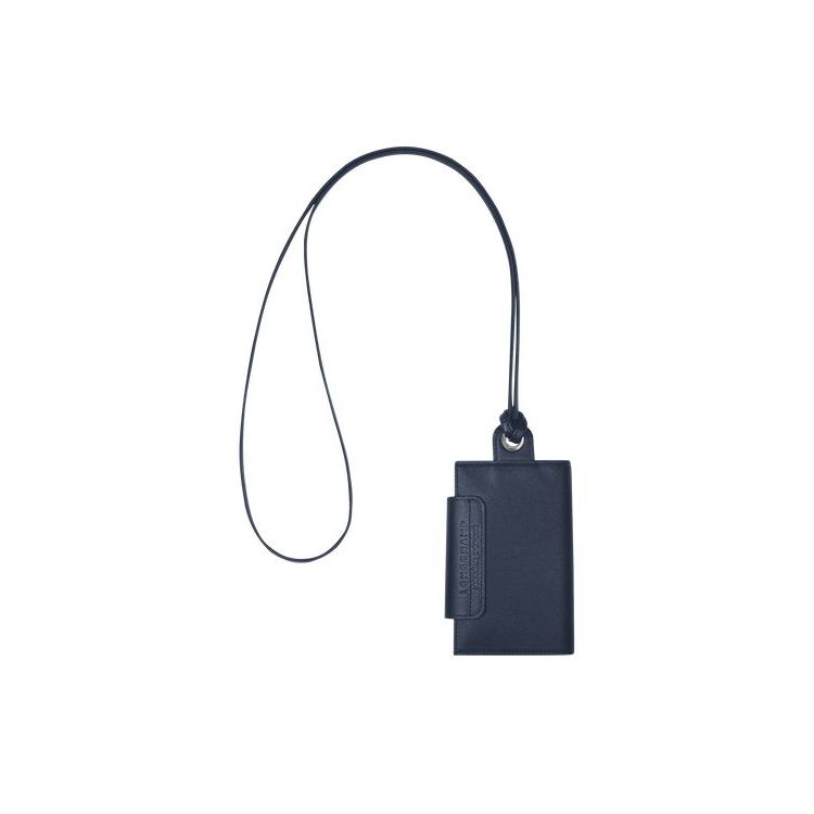 Porte-Cartes Longchamp Card With Necklace Cuir Bleu Marine | 17042-YAKD