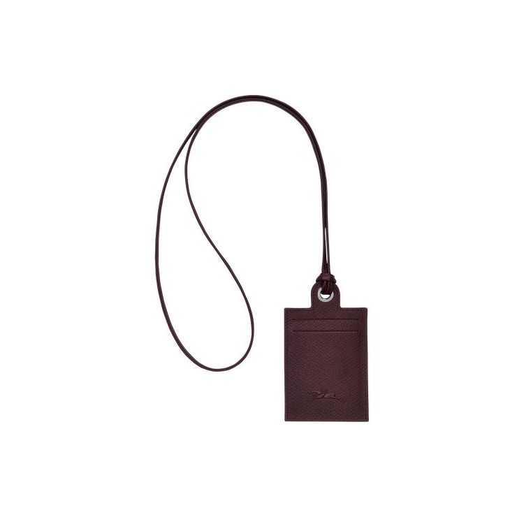 Porte-Cartes Longchamp Card With Necklace Cuir Bordeaux | 28061-JAFW