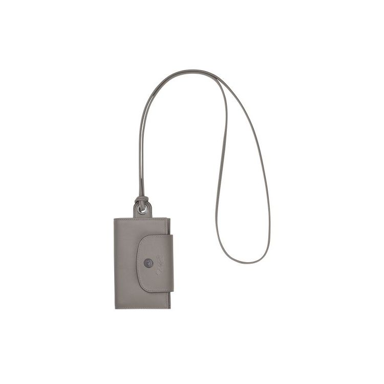 Porte-Cartes Longchamp Card With Necklace Turtledove Cuir Grise | 38254-QCHO