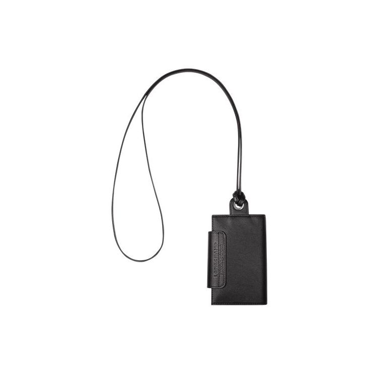 Porte-Cartes Longchamp Card With Necklace Cuir Noir | 43167-PYTJ