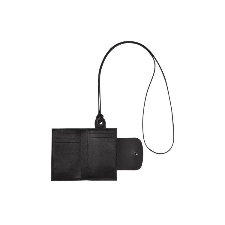 Porte-Cartes Longchamp Card With Necklace Cuir Noir | 43167-PYTJ