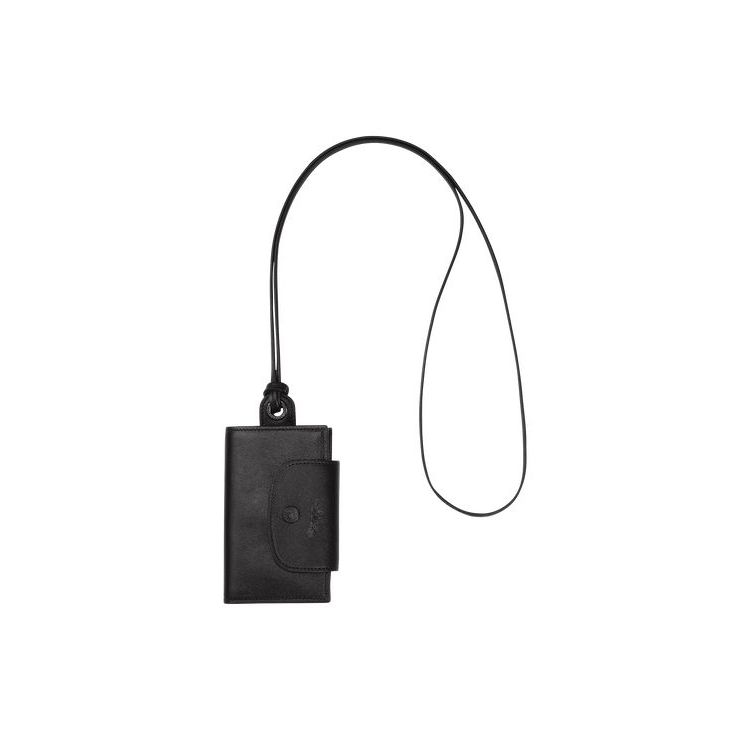 Porte-Cartes Longchamp Card With Necklace Cuir Noir | 43167-PYTJ