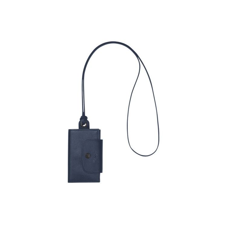 Porte-Cartes Longchamp Card With Necklace Cuir Bleu Marine | 63150-ARQD