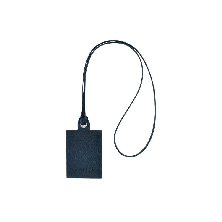 Porte-Cartes Longchamp Card With Necklace Cuir Bleu Marine | 63892-VWJD