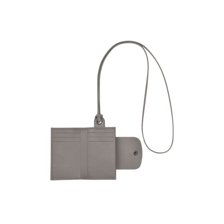 Porte-Cartes Longchamp Card With Necklace Turtledove Cuir Grise | 67320-NBRQ