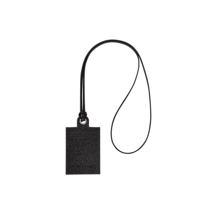 Porte-Cartes Longchamp Card With Necklace Cuir Noir | 68120-ZBCE