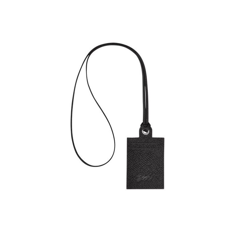 Porte-Cartes Longchamp Card With Necklace Cuir Noir | 73149-YDQG