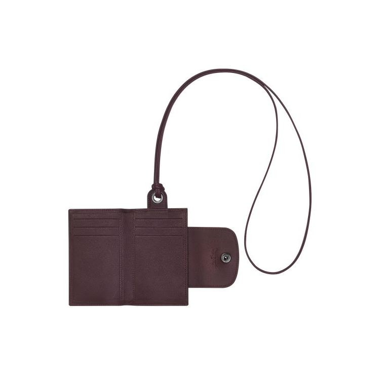 Porte-Cartes Longchamp Card With Necklace Cuir Bordeaux | 75104-DSKA