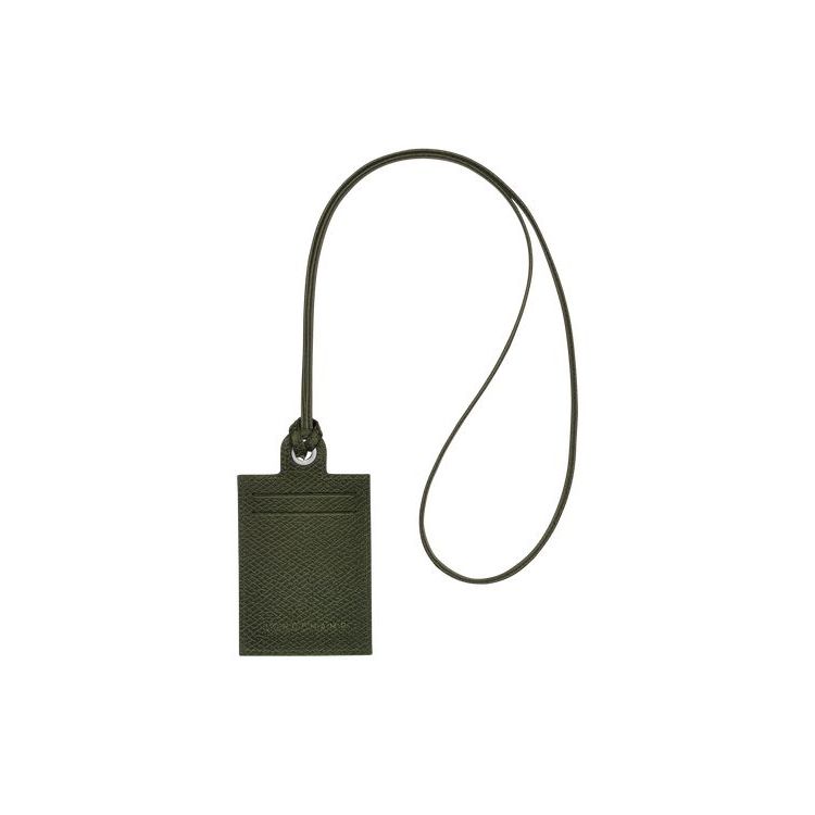 Porte-Cartes Longchamp Card With Necklace Forest Cuir Vert | 76852-KGYC