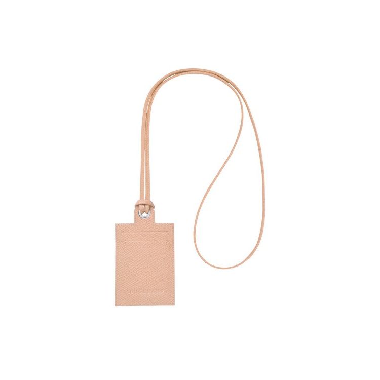 Porte-Cartes Longchamp Card With Necklace Flowers Cuir Rose Clair | 82671-GVRU