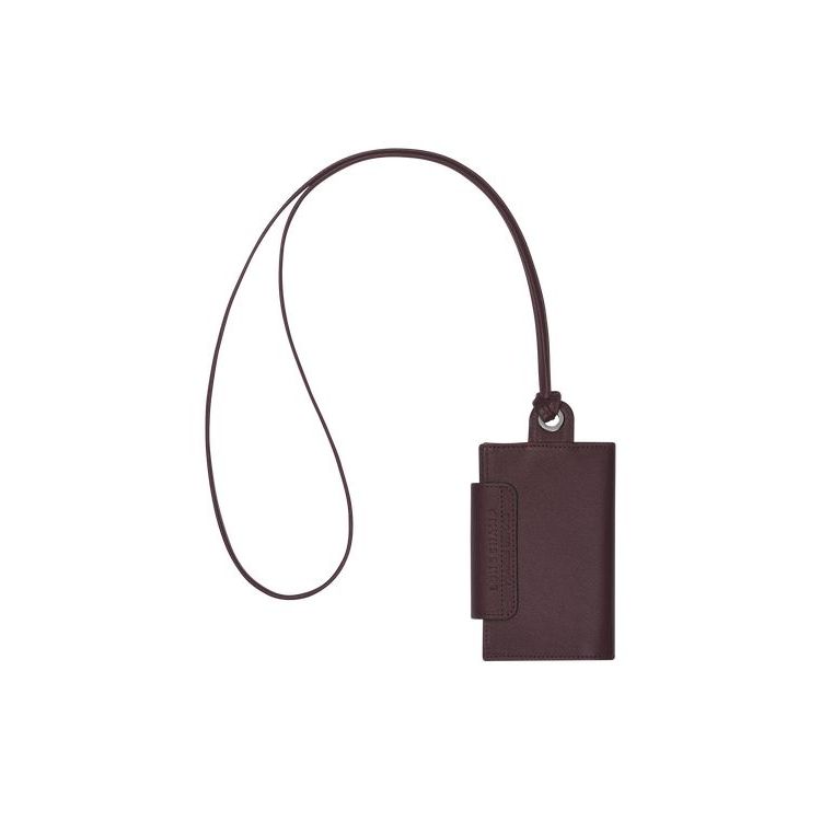 Porte-Cartes Longchamp Card With Necklace Cuir Bordeaux | 84359-KVPG