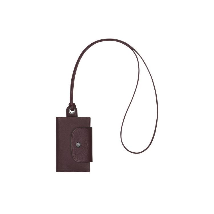 Porte-Cartes Longchamp Card With Necklace Cuir Bordeaux | 84359-KVPG