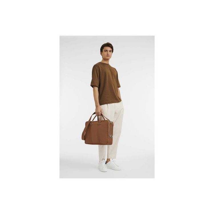 Porte-Documents Longchamp Briefcase L Caramel Cuir Marron | 26490-PDCB