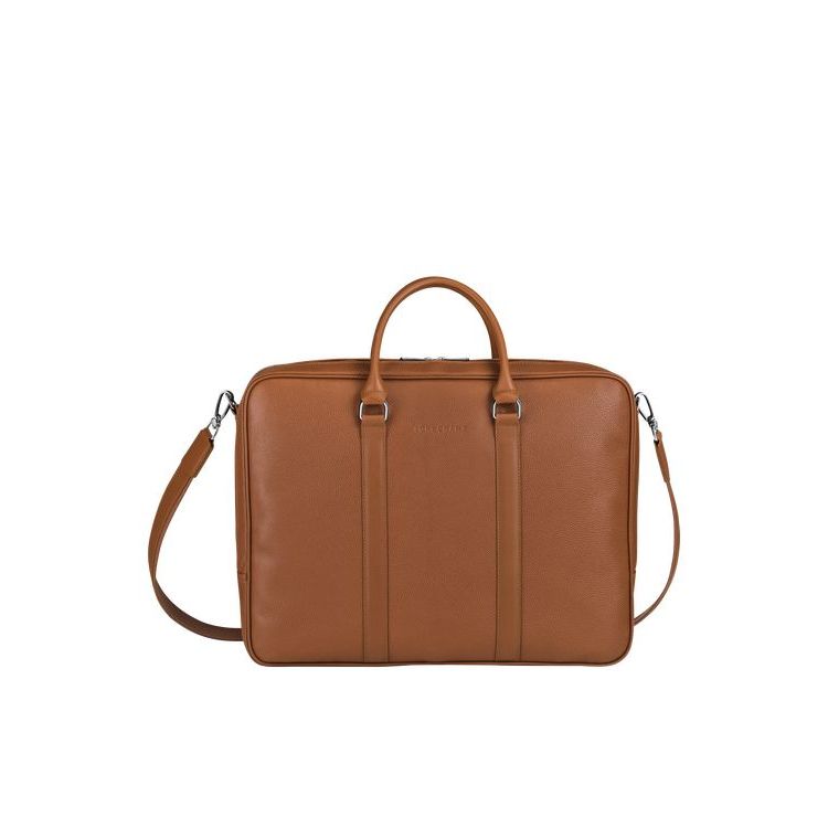 Porte-Documents Longchamp Briefcase L Caramel Cuir Marron | 31958-WTQD