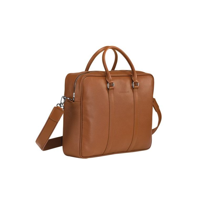 Porte-Documents Longchamp Briefcase M Caramel Cuir Marron | 48051-DBQV