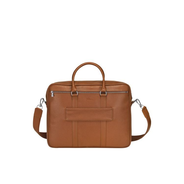 Porte-Documents Longchamp Briefcase M Caramel Cuir Marron | 48051-DBQV