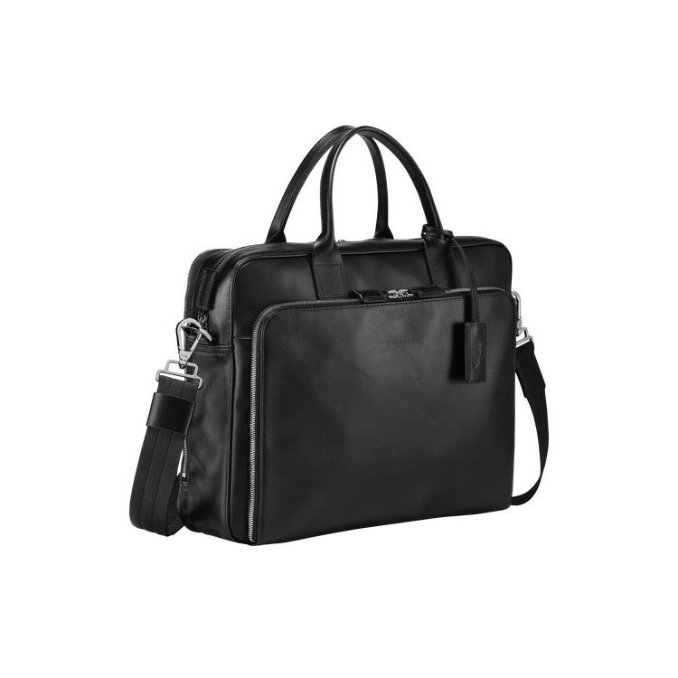 Porte-Documents Longchamp Briefcase M Cuir Noir | 01573-PWLV