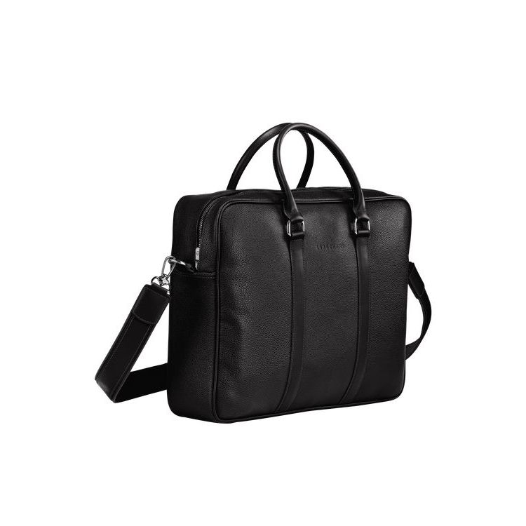 Porte-Documents Longchamp Briefcase M Cuir Noir | 63478-KOQS