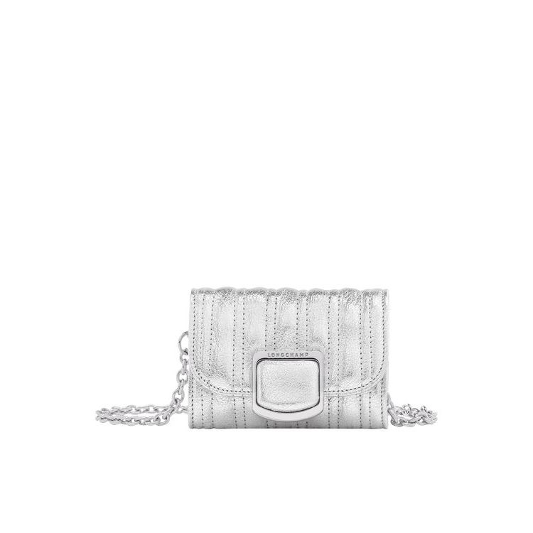 Portefeuille Zippé Longchamp Card With Cuir Argent | 63187-CMWR