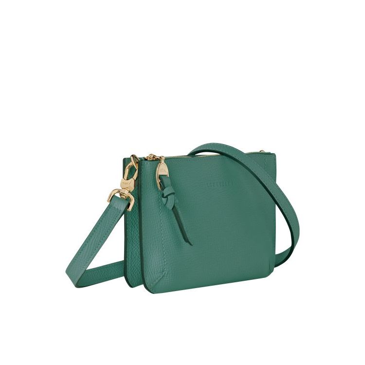 Portefeuille Zippé Longchamp Pouch Cuir Grise Vert | 19506-PMNZ