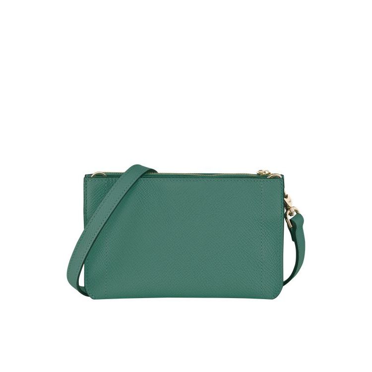 Portefeuille Zippé Longchamp Pouch Cuir Grise Vert | 19506-PMNZ