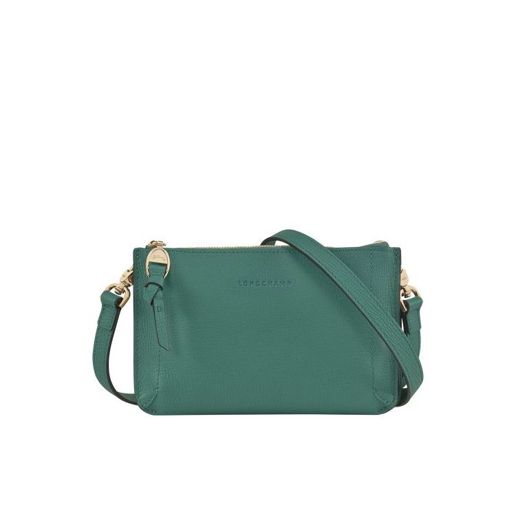 Portefeuille Zippé Longchamp Pouch Cuir Grise Vert | 19506-PMNZ